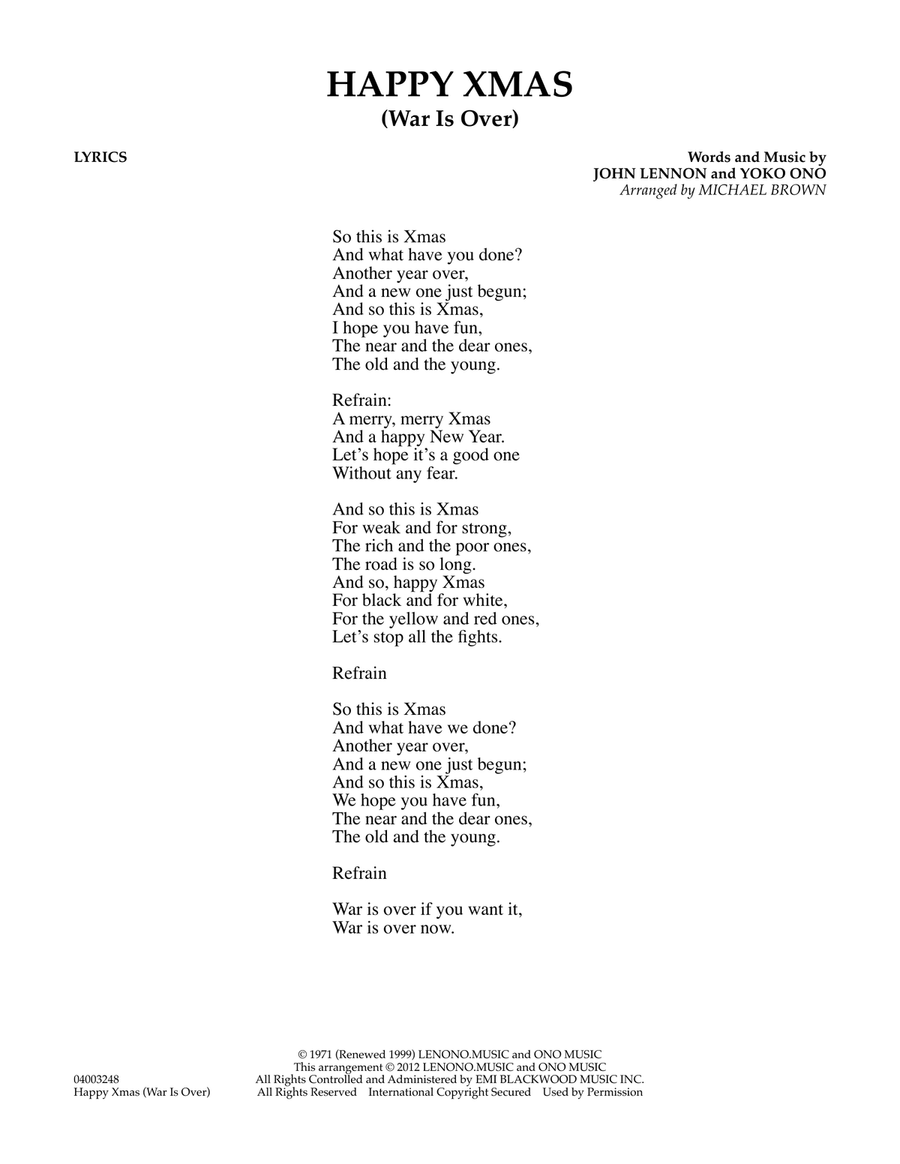 Happy Xmas (War Is Over) - Lyrics Concert Band scores gallery preview page 1
