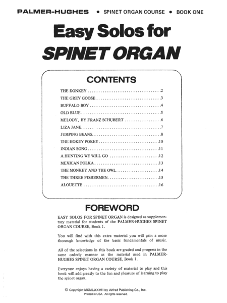 Easy Solos for Spinet Organ, Book 1