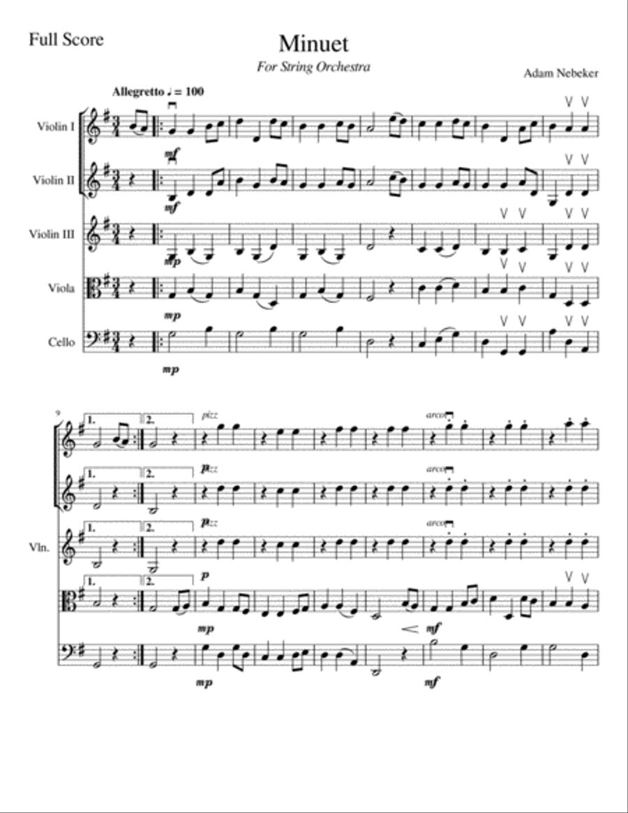 Minuet - For String Orchestra String Orchestra scores gallery preview page 1