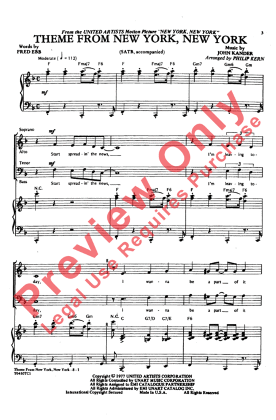 New York, New York, Theme from 4-Part scores gallery preview page 3