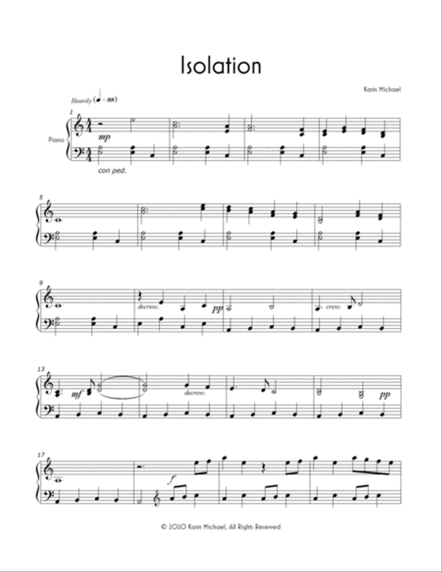 Isolation Piano Solo scores gallery preview page 1