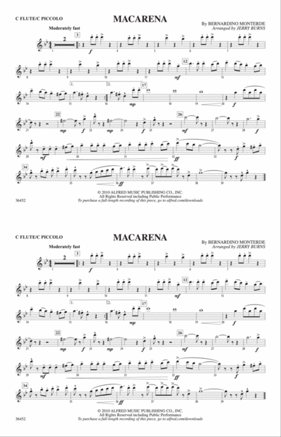 Macarena: Flute Marching Band scores gallery preview page 1