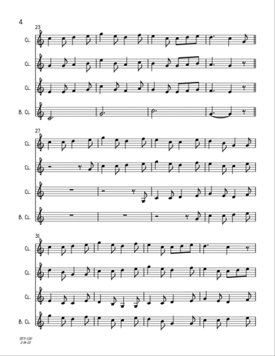 I Saw Three Ships (Clarinet Quartet) Clarinet Quartet scores gallery preview page 4