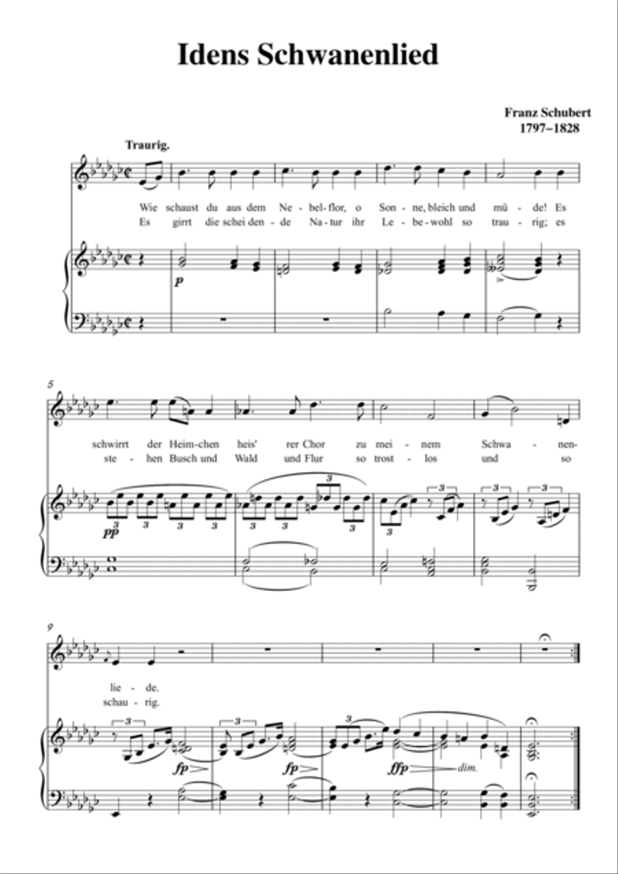 Schubert-Idens Schwanenlied in bE minor,for Vocal and Piano Voice scores gallery preview page 2