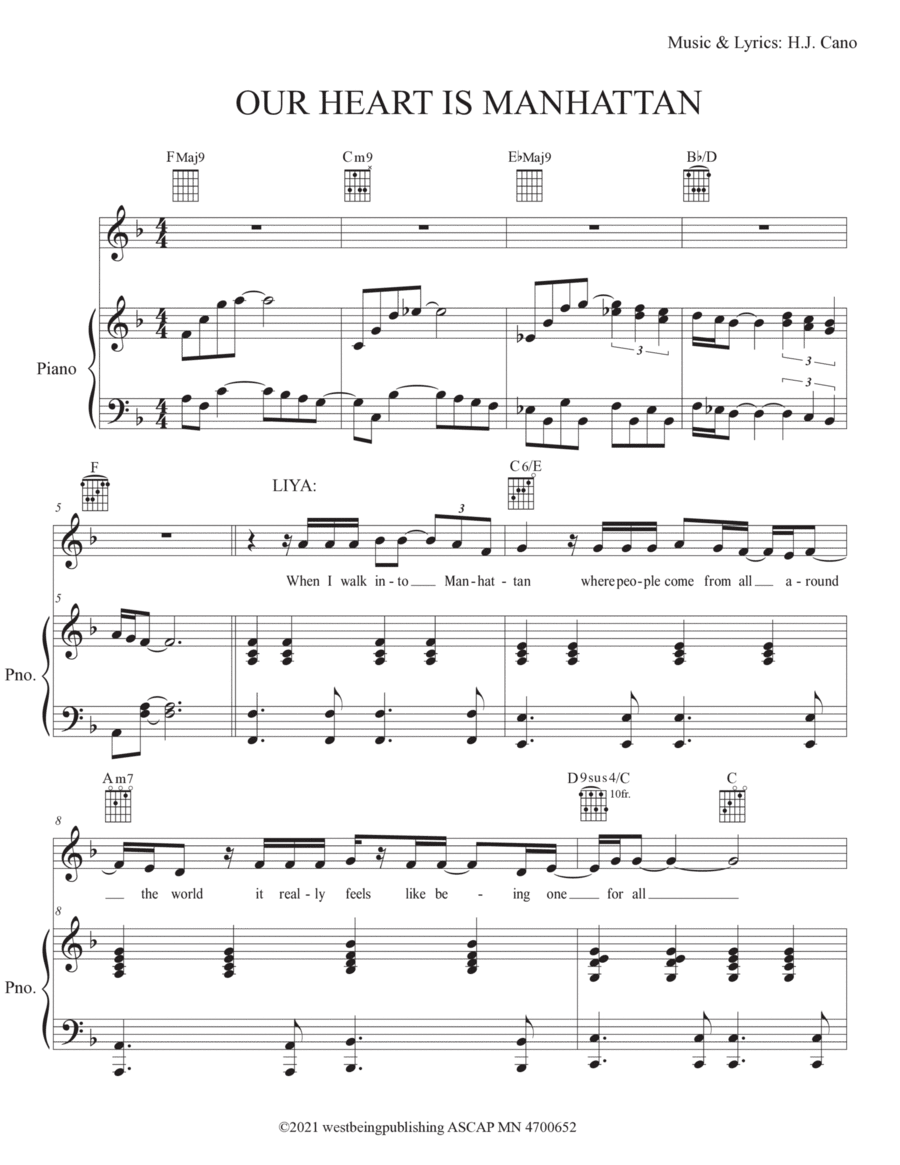 Our Heart is Manhattan Piano, Vocal, Guitar scores gallery preview page 1