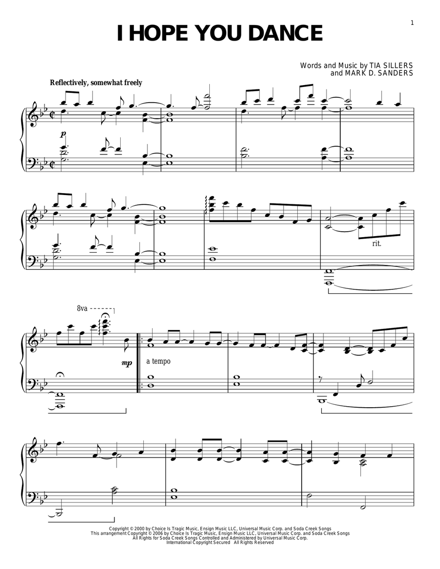 I Hope You Dance Piano Solo scores gallery preview page 1