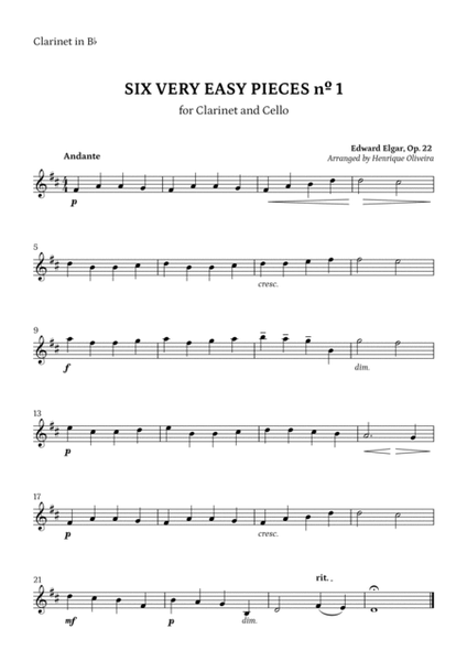 Six Very Easy Pieces nº 1 (Andante) - Clarinet and Cello image number null