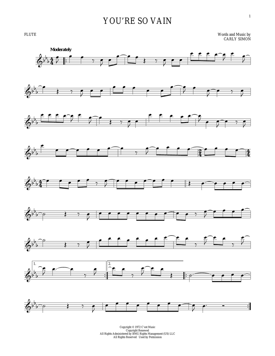 You're So Vain Flute Solo scores gallery preview page 1
