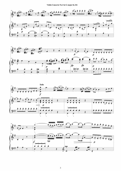 Mozart - Violin Concerto No.3 in G major K 216 for Violin and Piano - Score and Part image number null