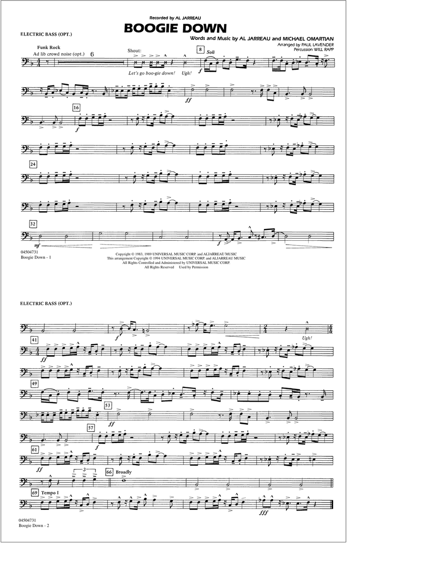 Boogie Down - Electric Bass Marching Band scores gallery preview page 1