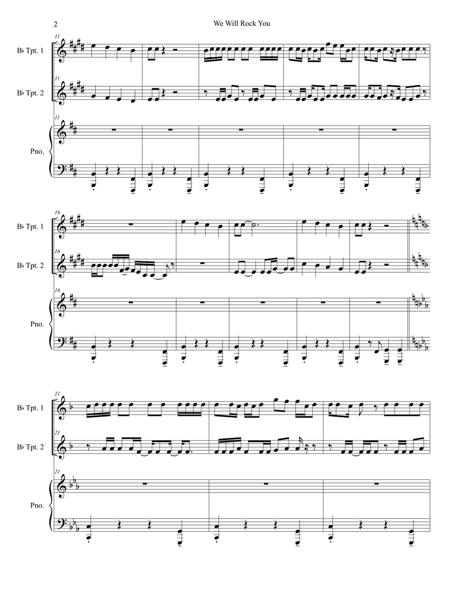 We Will Rock You Trumpet Duet scores gallery preview page 2