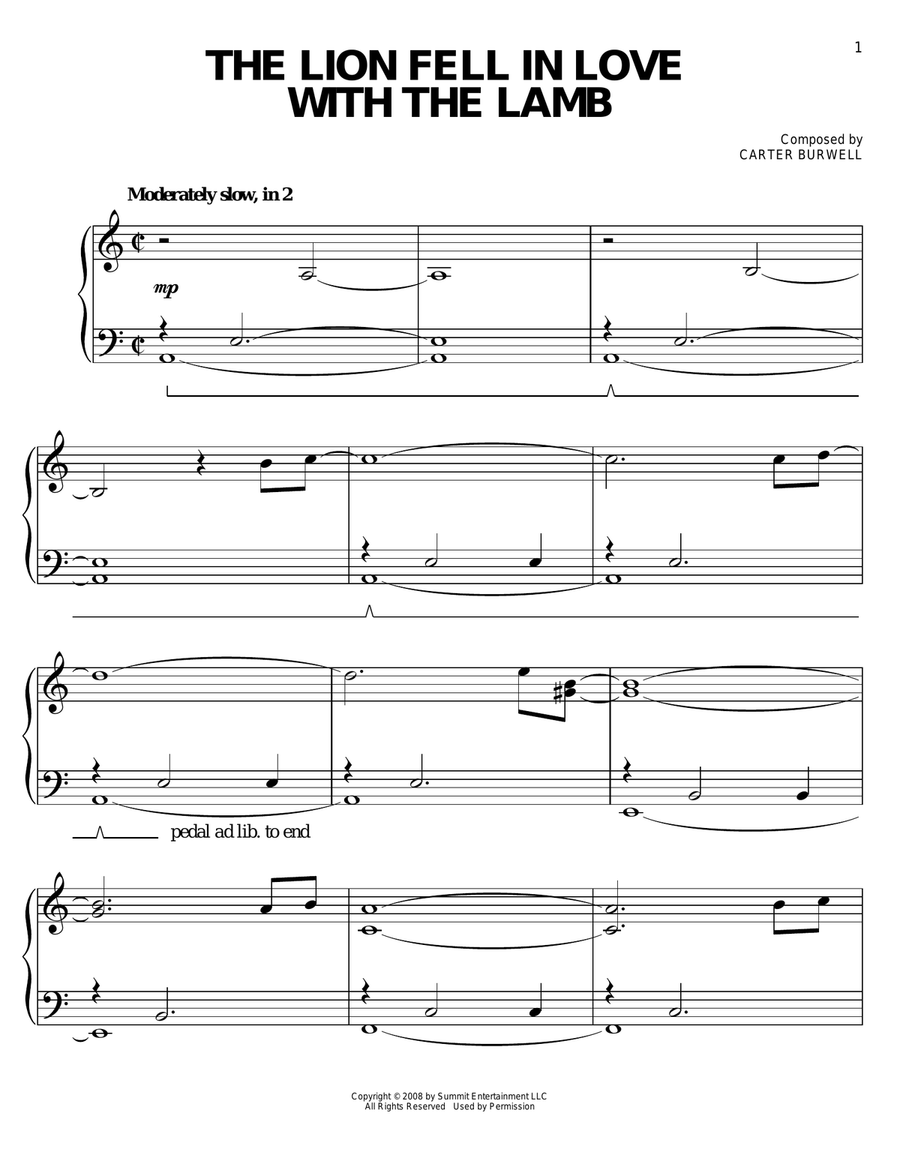 The Lion Fell In Love With The Lamb Easy Piano scores gallery preview page 1
