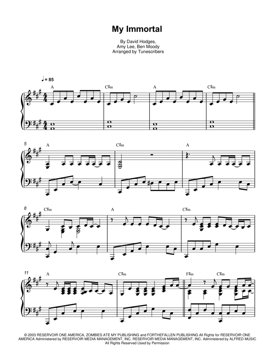 My Immortal Piano Solo scores gallery preview page 1