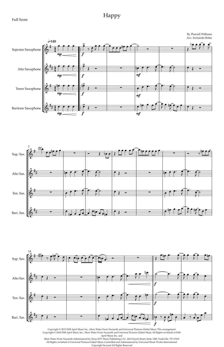 Happy Saxophone Quartet scores gallery preview page 1
