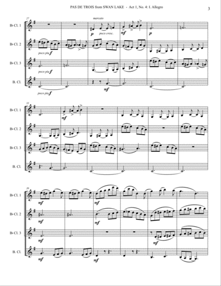 Pas de Trois from Swan Lake for Clarinet Quartet Clarinet Quartet scores gallery preview page 4