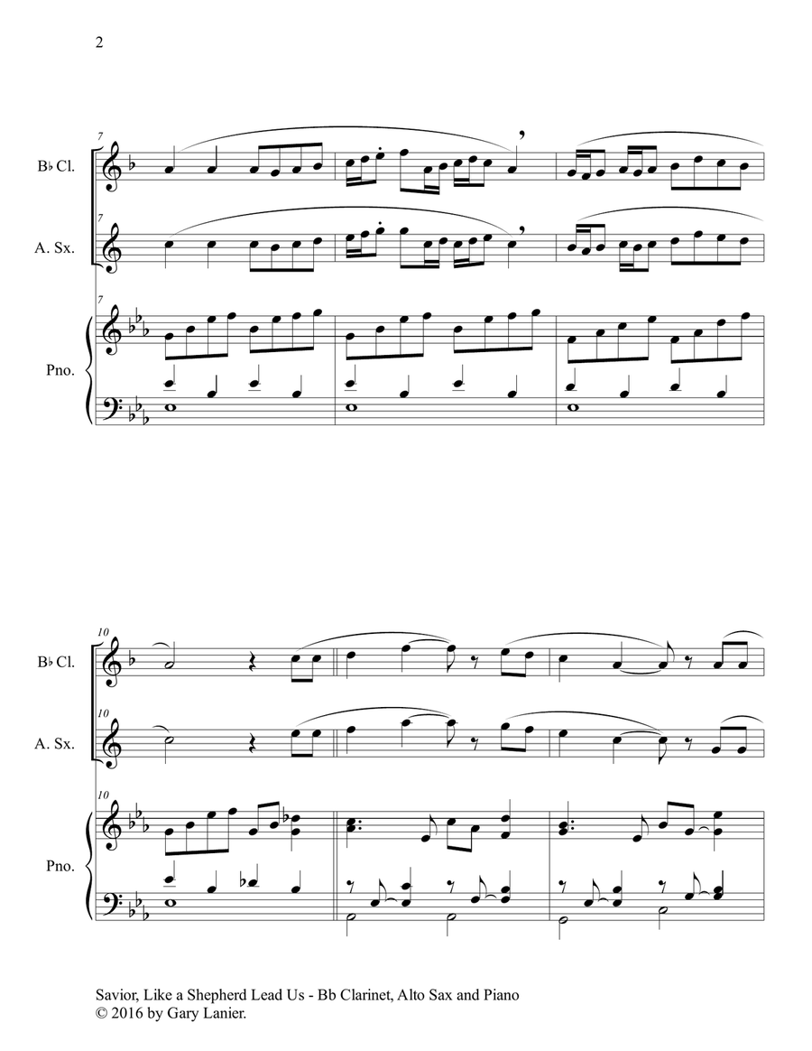 SAVIOR, LIKE A SHEPHERD LEAD US (Trio – Bb Clarinet, Alto Sax & Piano with Parts) Woodwind Duet scores gallery preview page 3
