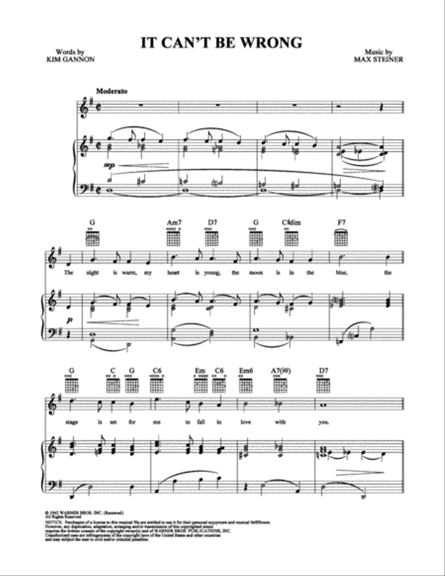 It Can't Be Wrong Piano, Vocal, Guitar scores gallery preview page 1