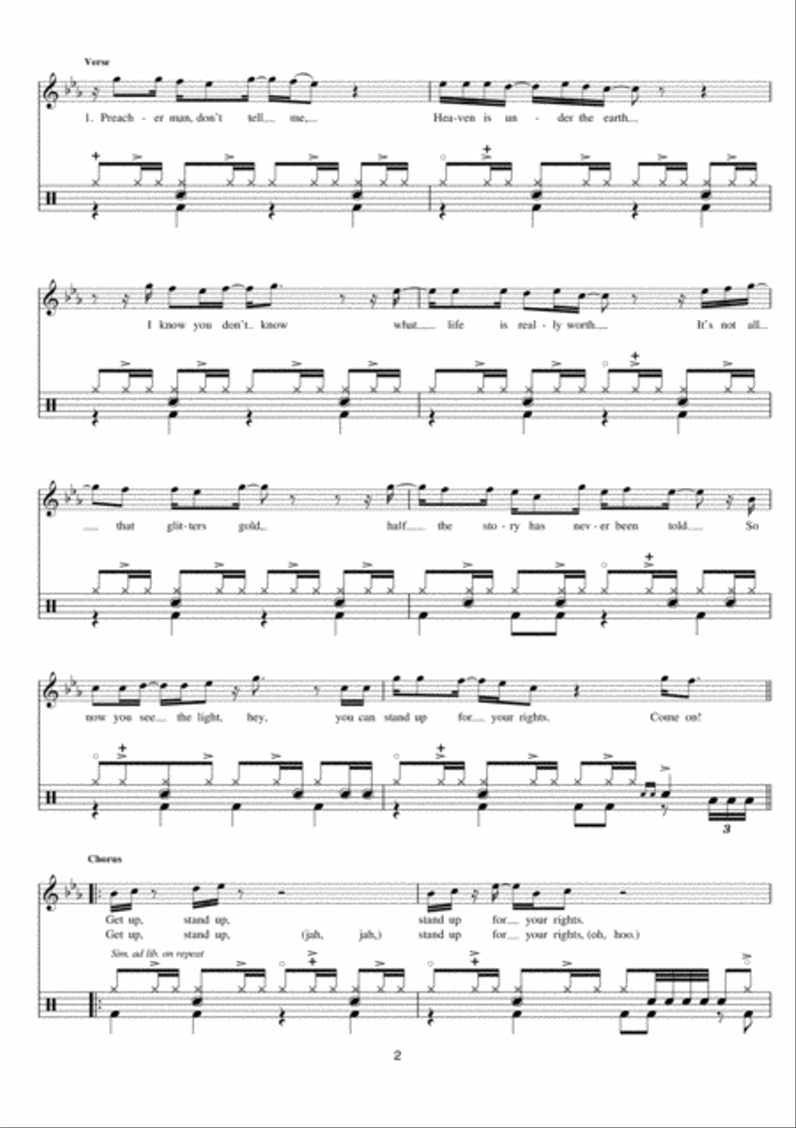 Get Up, Stand Up Drums scores gallery preview page 2