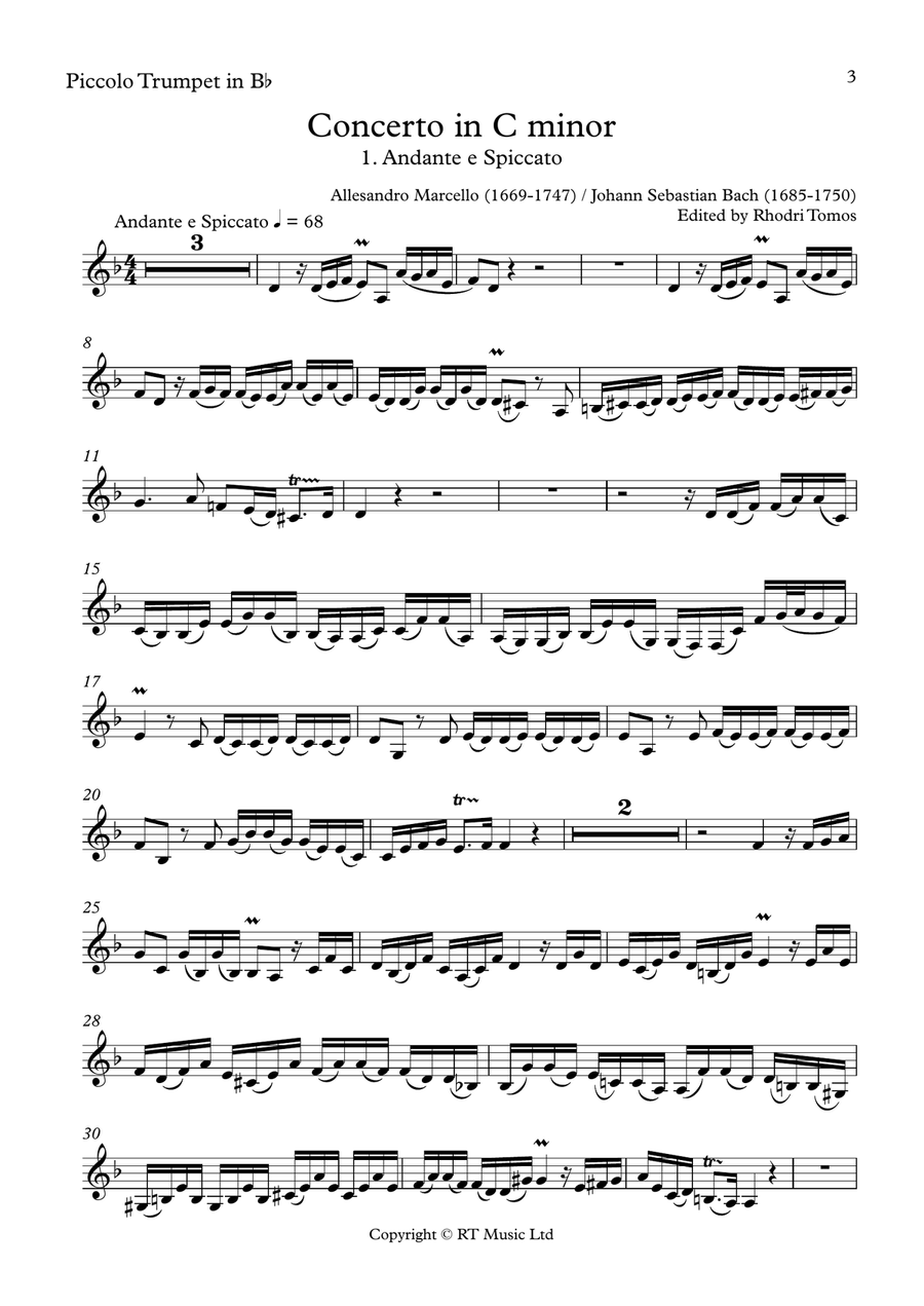Marcello / Bach BWV974 Concerto no.3 in C minor C Trumpet scores gallery preview page 3