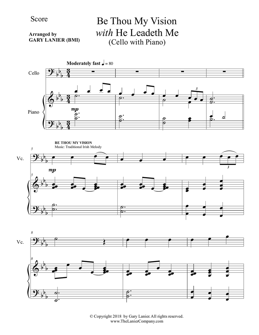 BE THOU MY VISION with HE LEADETH ME (Cello with Piano - Instrument Part included) Piano scores gallery preview page 2