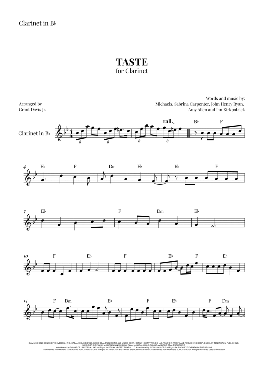 Taste B-Flat Clarinet scores gallery preview page 1