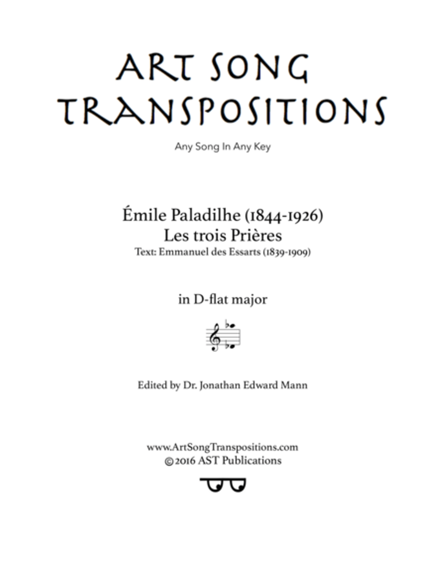 PALADILHE: Les trois Prières (transposed to D-flat major) Voice scores gallery preview page 1