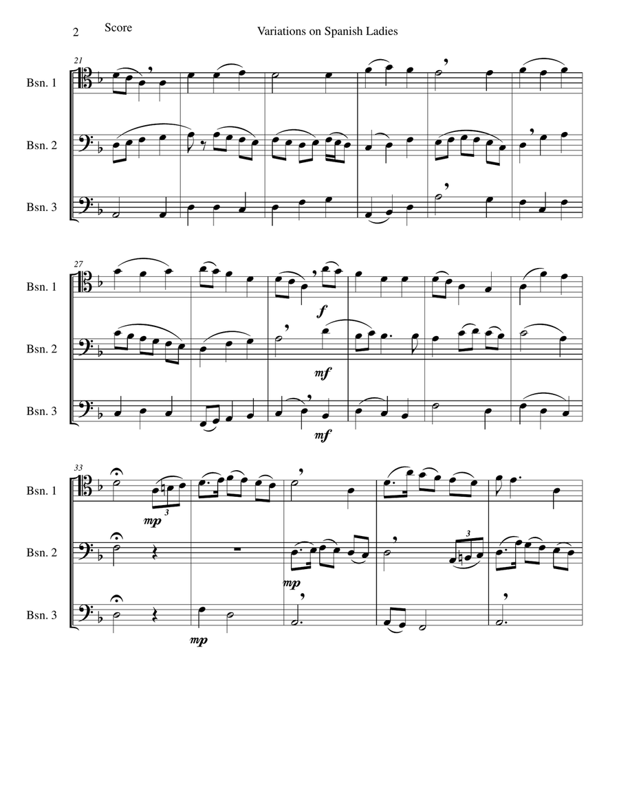 Variations on Spanish Ladies for 3 bassoons Bassoon Solo scores gallery preview page 2