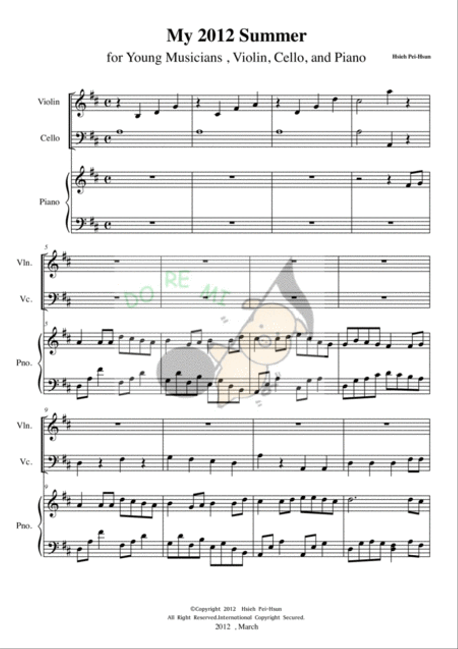My 2012 Summer-Piano Trio for Young Musicians Piano Trio scores gallery preview page 1