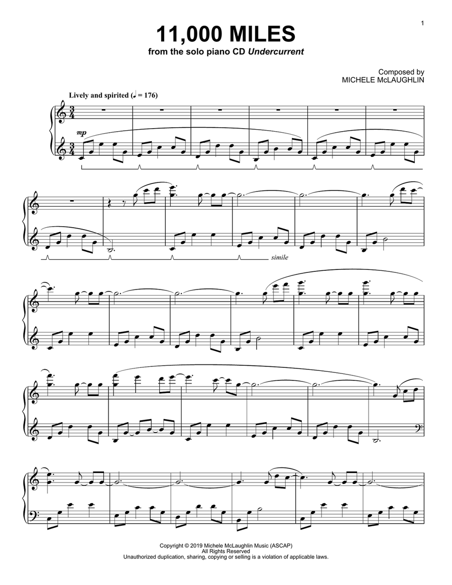 11,000 Miles 11,000 Miles Piano Solo scores gallery preview page 1