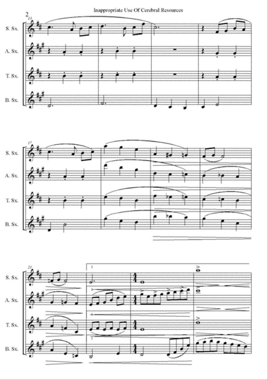 Innapropriate Use Of Cerebral Resources - A suite of 4 sax quartet pieces Saxophone Quartet scores gallery preview page 2