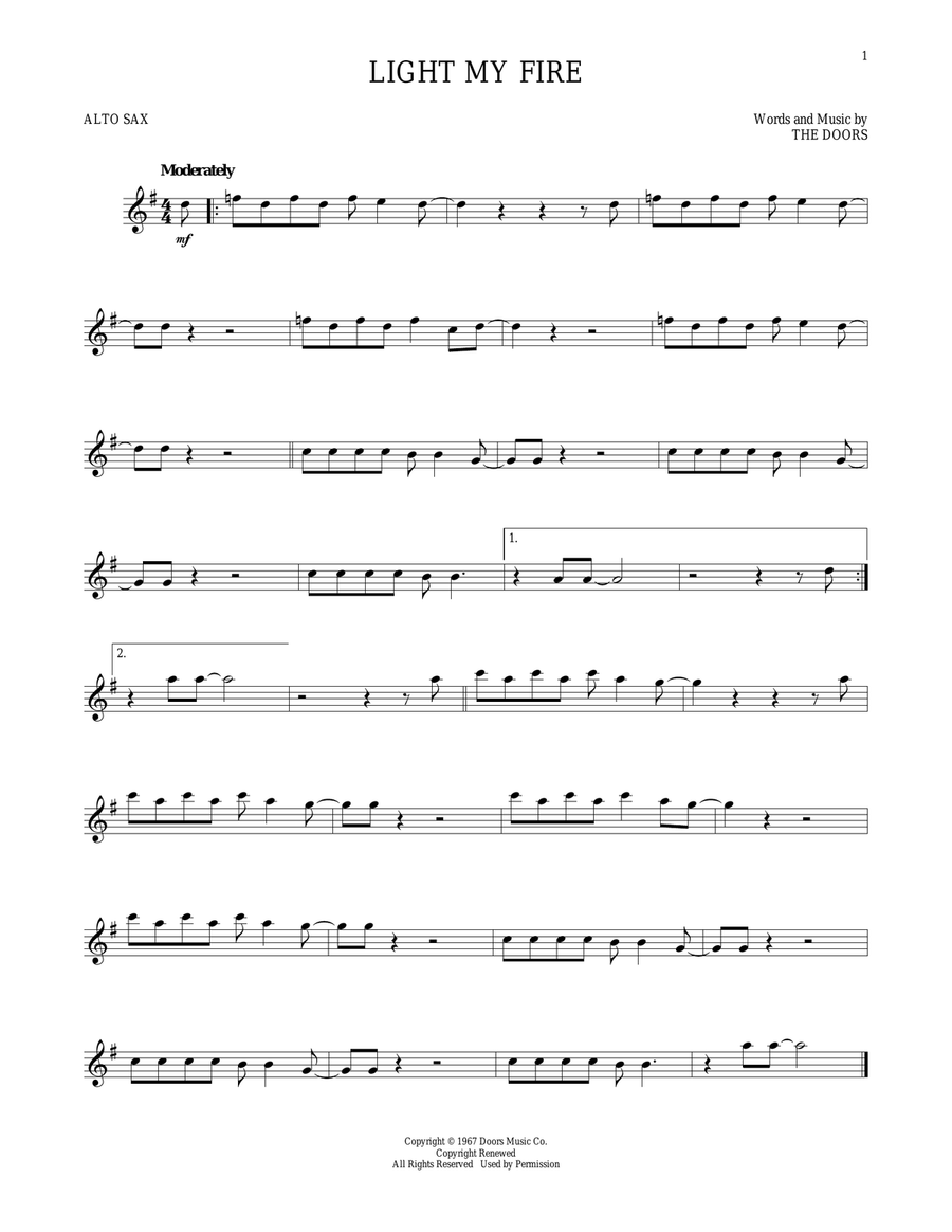 Light My Fire Light My Fire Alto Saxophone scores gallery preview page 1