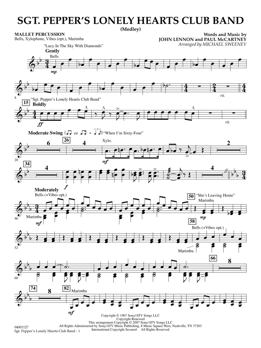 Sgt. Pepper's Lonely Hearts Club Band (Medley) (arr. Michael Sweeney) - Mallet Percussion Concert Band scores gallery preview page 1