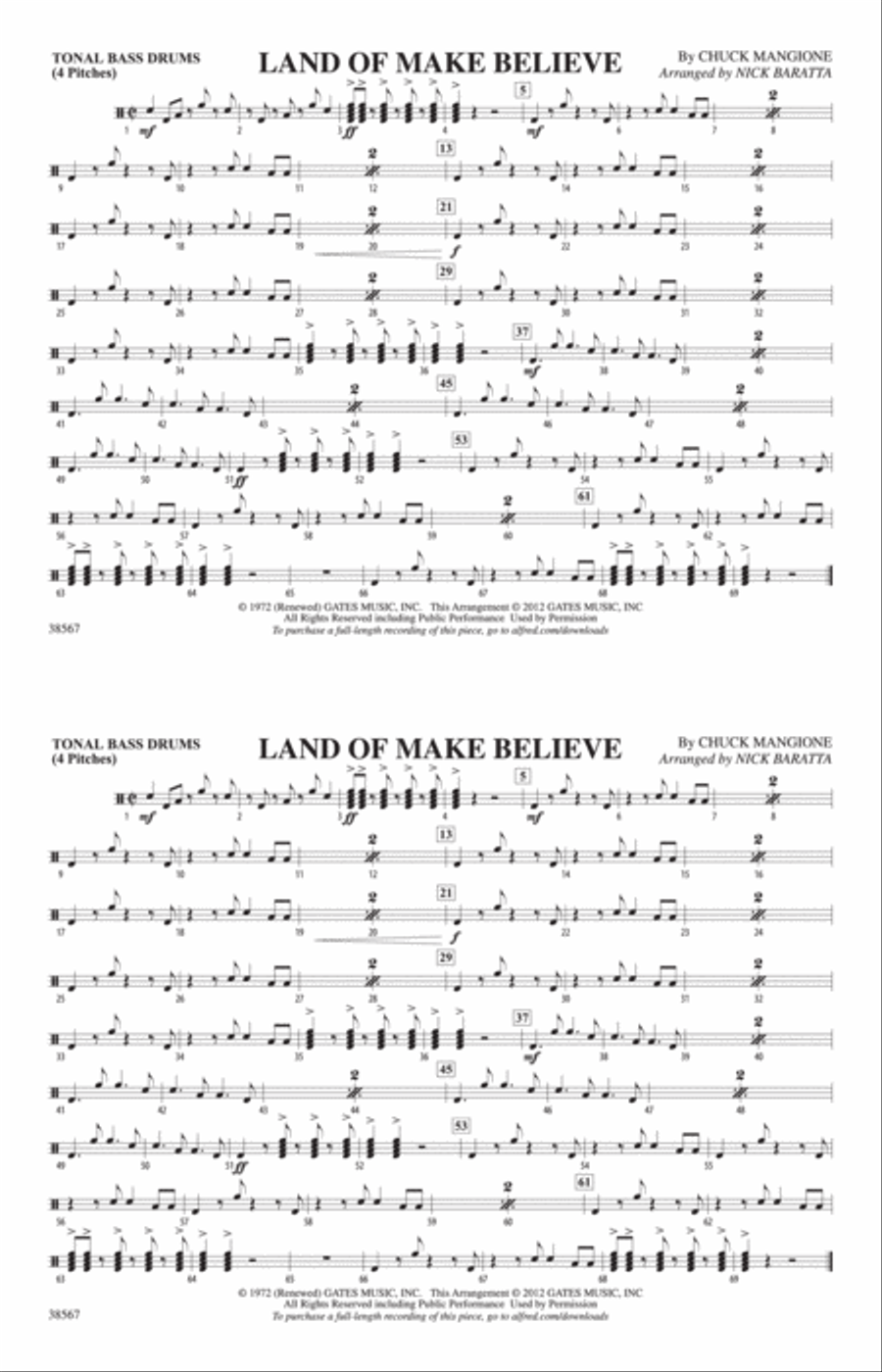 Land of Make Believe: Tonal Bass Drum Marching Band scores gallery preview page 1