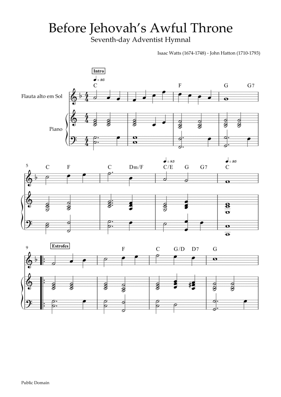 Before Jehovah’s Awful Throne (Ó Deus de Amor) Easy Piano scores gallery preview page 1