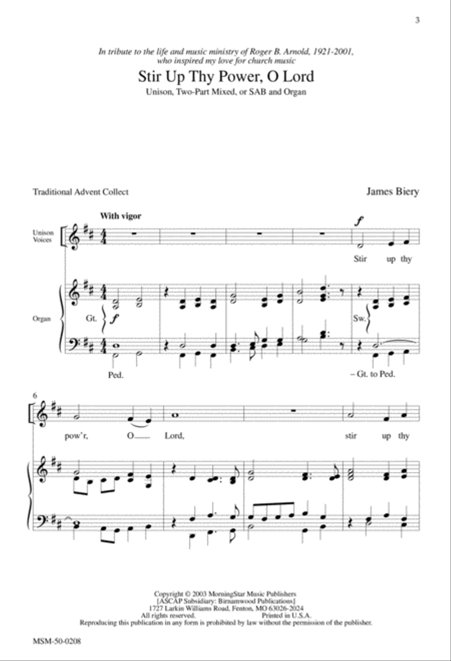 Stir Up Thy Power, O Lord Unison Choir scores gallery preview page 1
