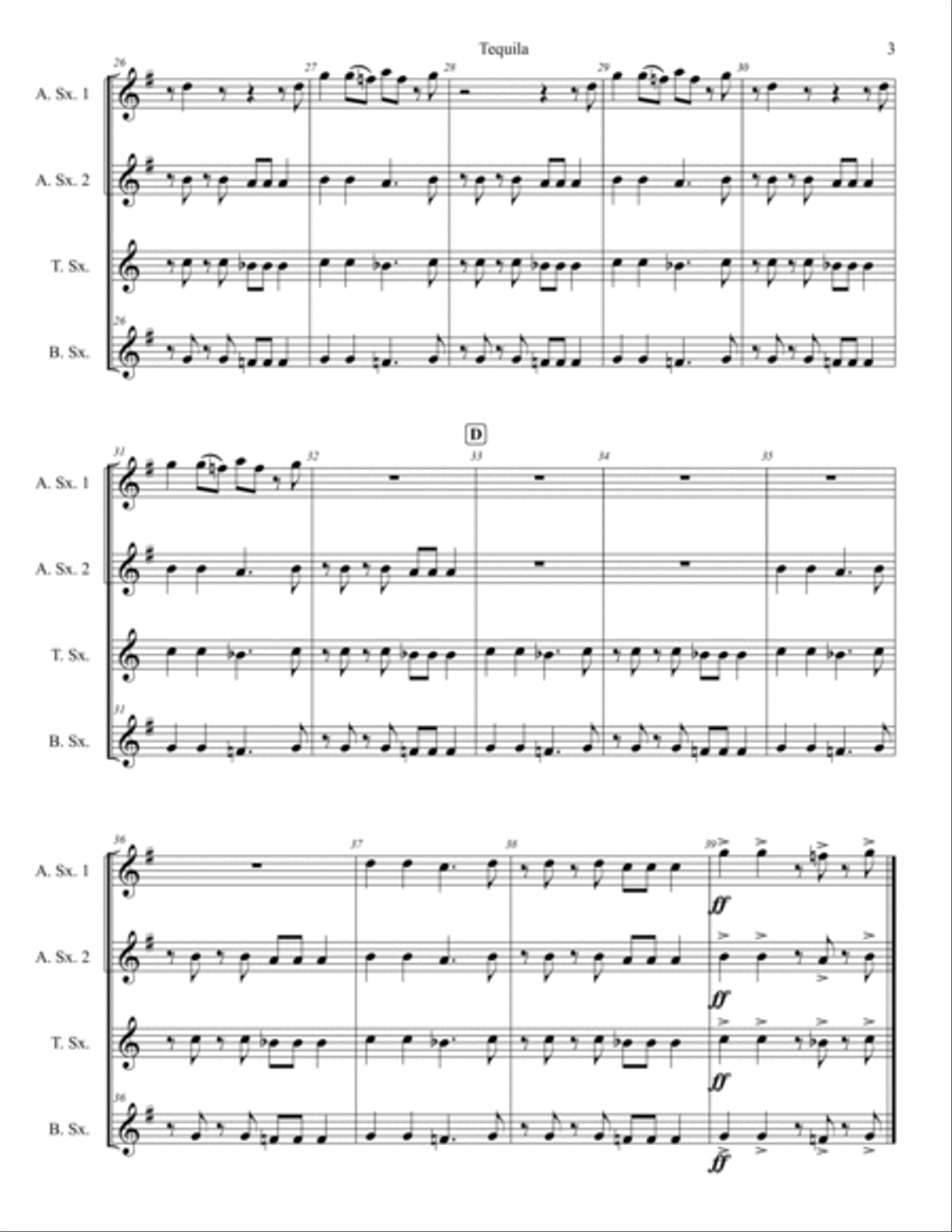 Tequila Saxophone Quartet scores gallery preview page 3