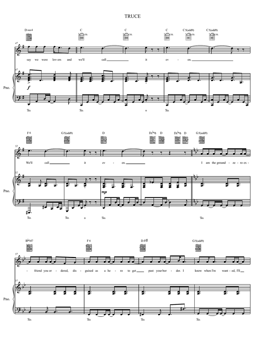 Truce Piano, Vocal, Guitar scores gallery preview page 4