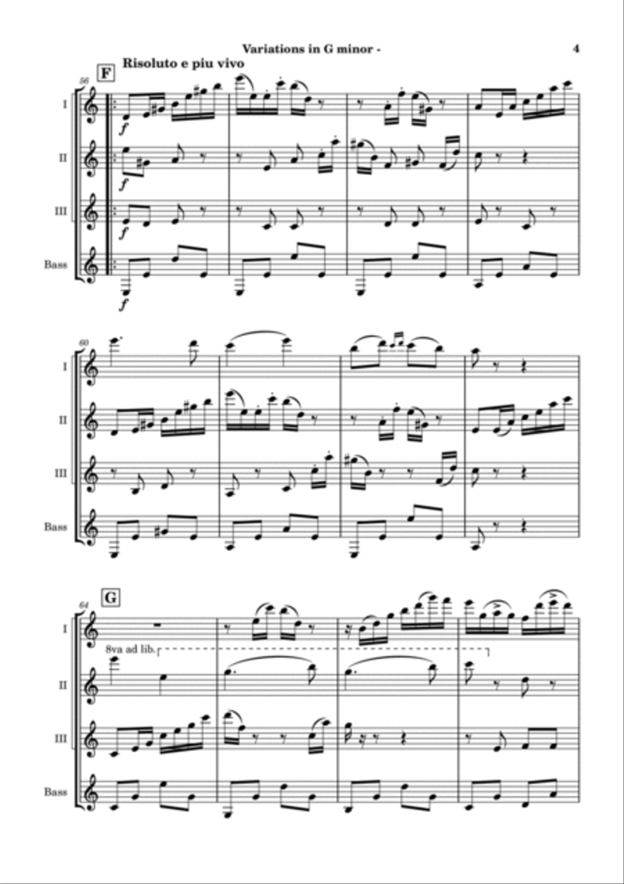 Variations in G minor (Clarinet Quartet) Clarinet Quartet scores gallery preview page 4