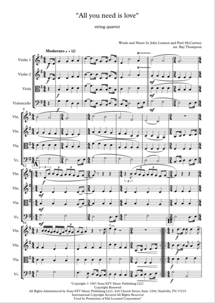 All You Need Is Love String Quartet scores gallery preview page 2