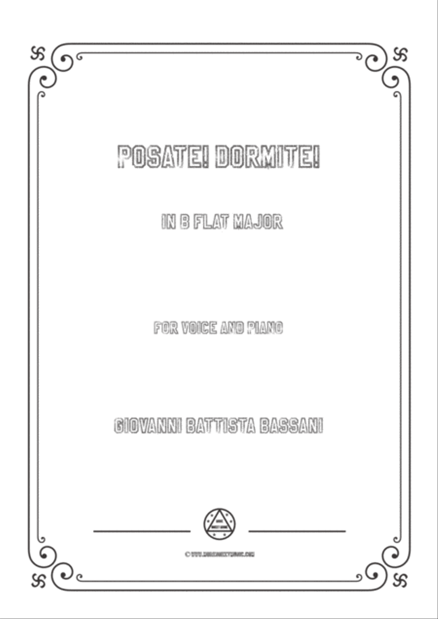 Bassani-Posate! Dormite! in B flat Major,for voice and piano Voice Solo - Digital Sheet Music