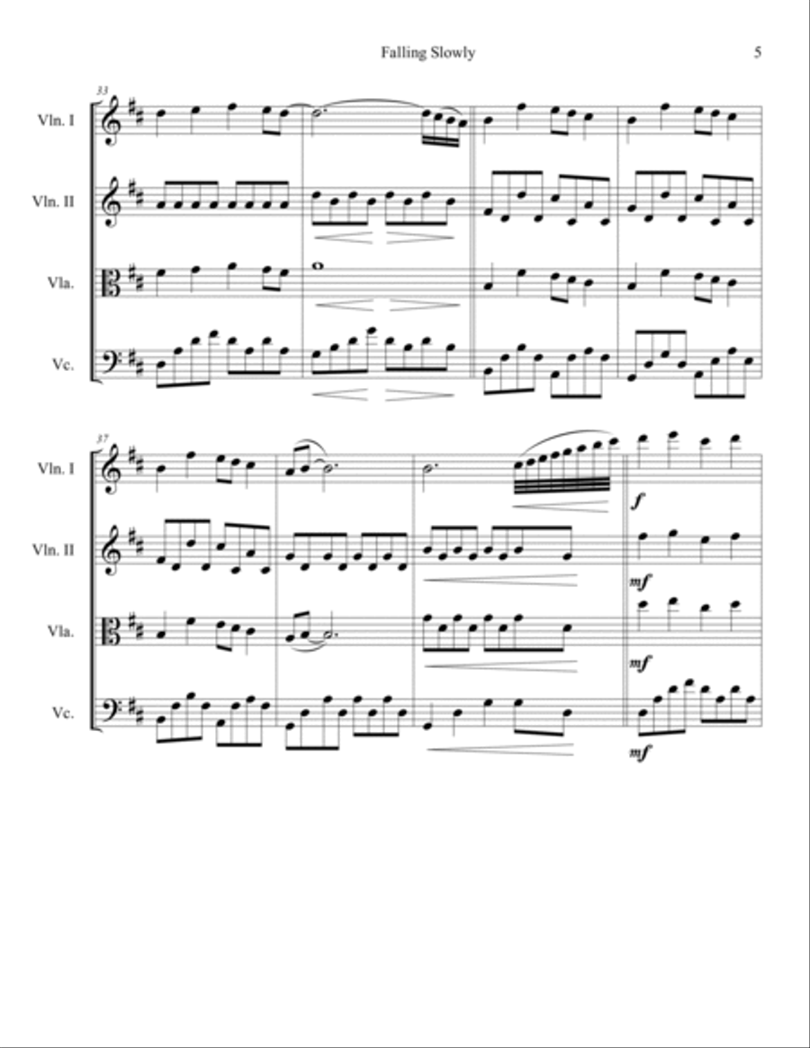 Te Prometo (falling Slowly) String Quartet scores gallery preview page 5