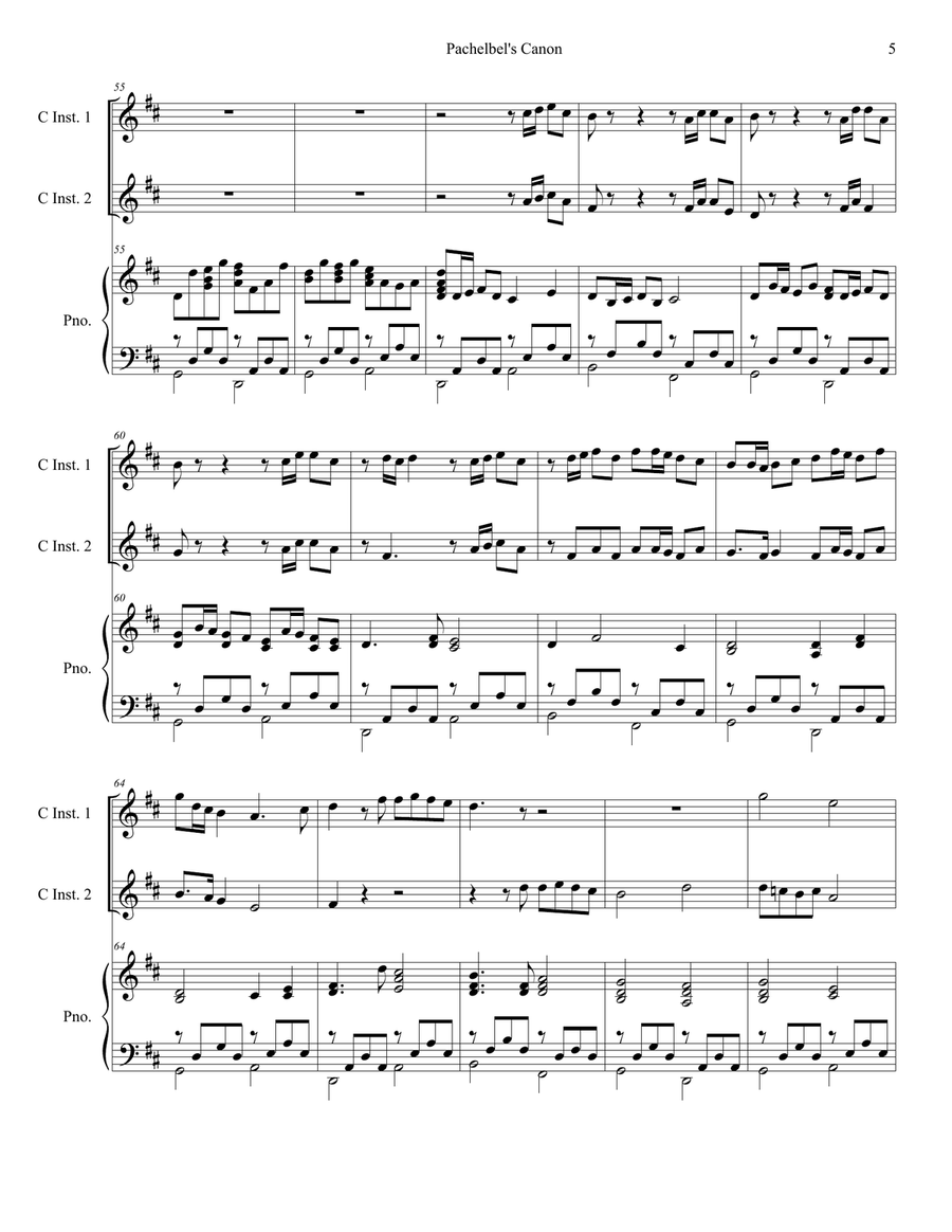 Pachelbel's Canon (Wedding Arrangement: Duet for C-Instruments with Piano Accompaniment) Flute scores gallery preview page 6