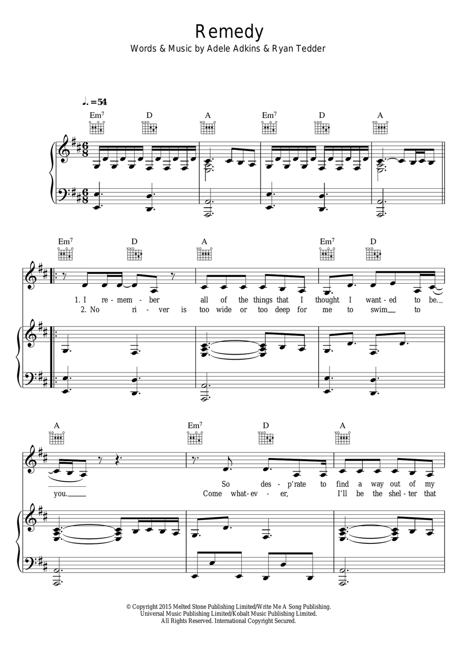 Remedy Piano, Vocal, Guitar scores gallery preview page 1