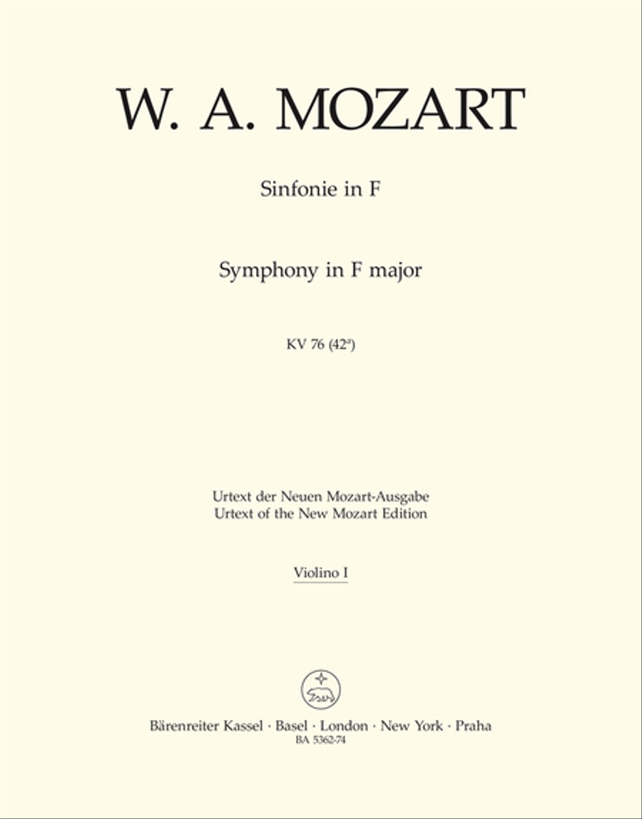 Symphony F major, KV 76(42a) Violin scores gallery preview page 1