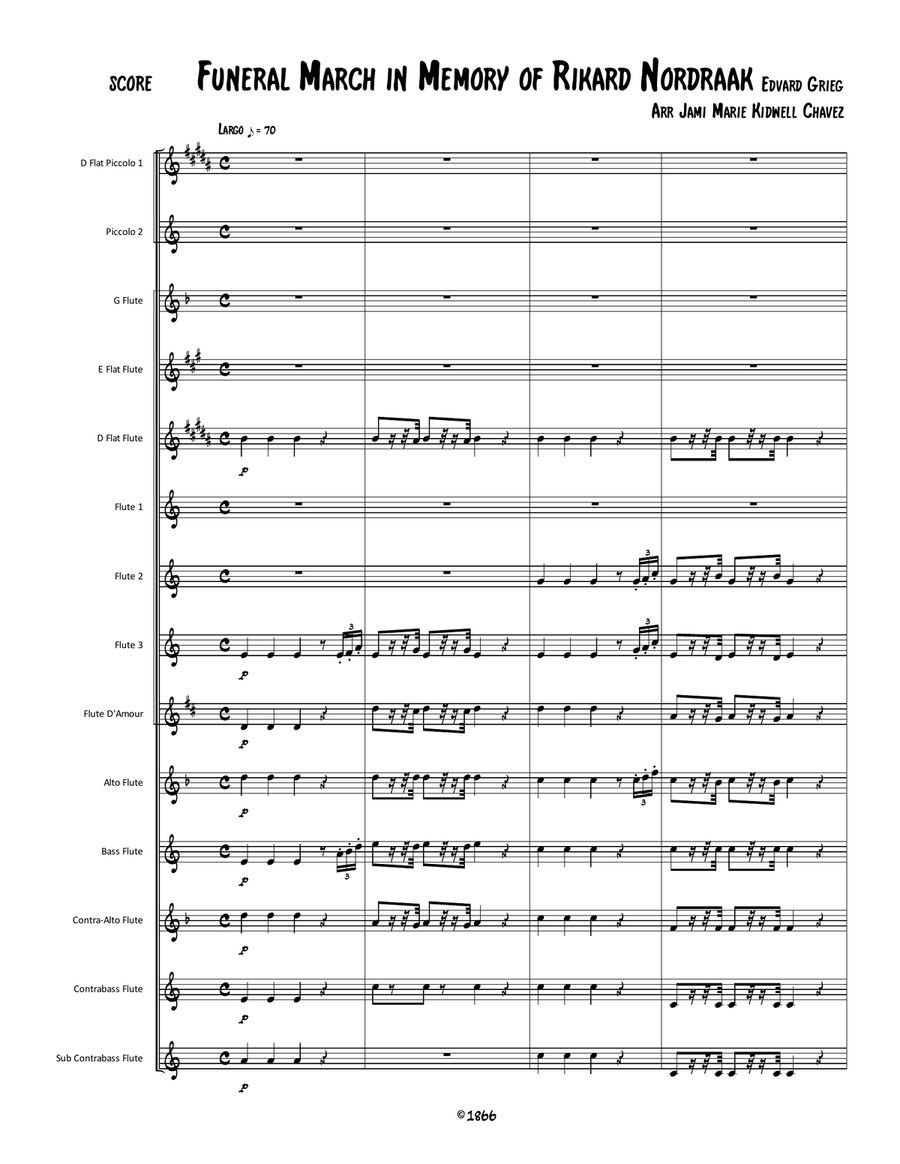 Funeral March in Memory of Rikard Nordraak Funeral March in Memory of Rikard Nordraak Flute Choir scores gallery preview page 1