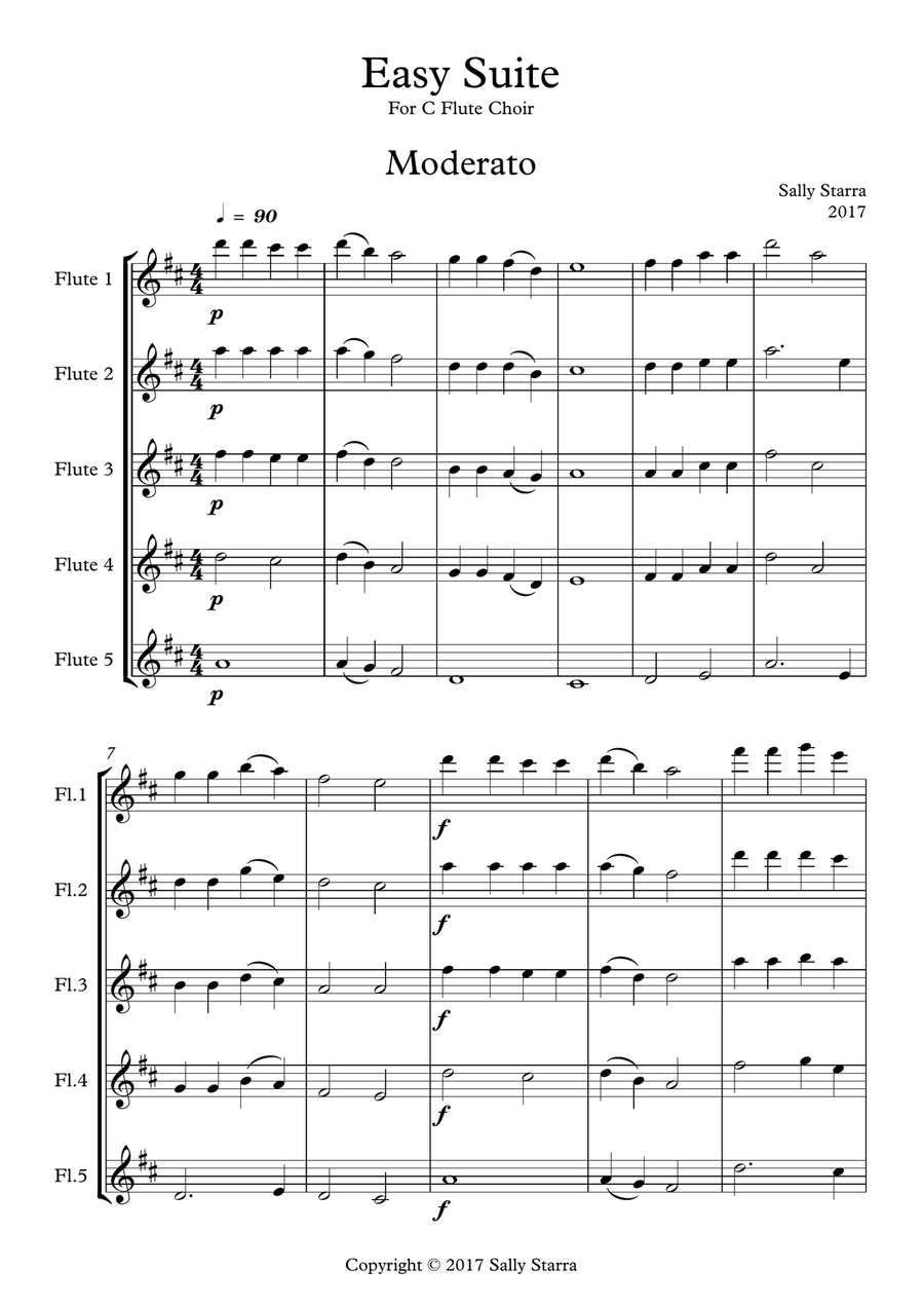 Easy Suite for C Flute Choir by Sally Starra Woodwind Quintet scores gallery preview page 1