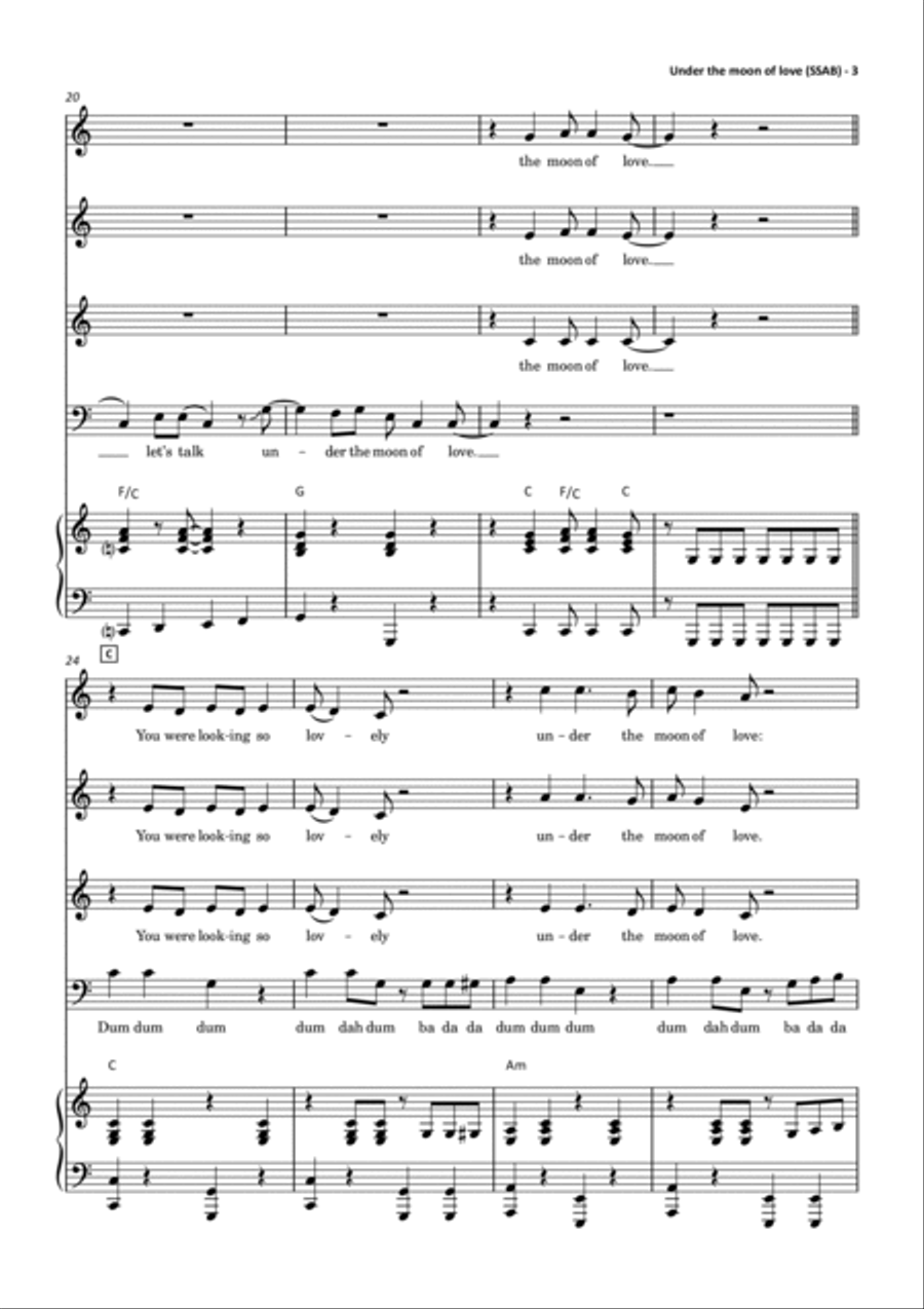 Under The Moon Of Love 4-Part scores gallery preview page 4