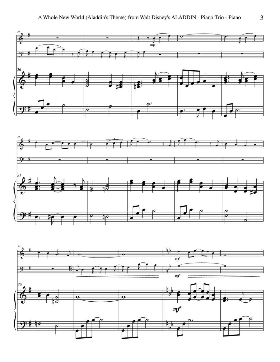 A Whole New World (from 'Aladdin') Piano Trio scores gallery preview page 3
