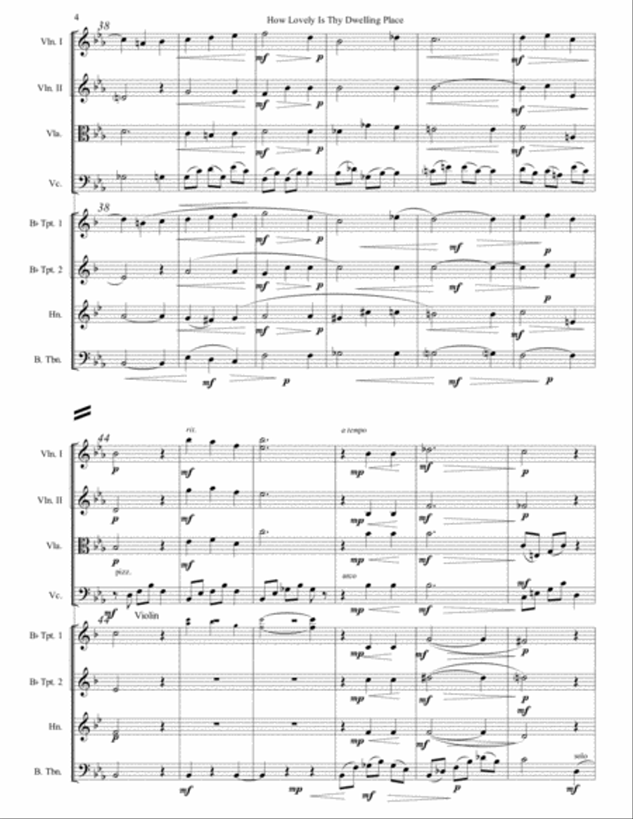How Lovely Is Thy Dwelling Place Arranged for String Quartet and Brass Quartet Brass Quartet scores gallery preview page 5