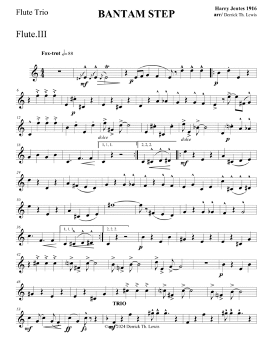 Harry Jentes: Bantam Step (Rag), 1916: for flute trio (3 flutes) Flute Trio scores gallery preview page 5